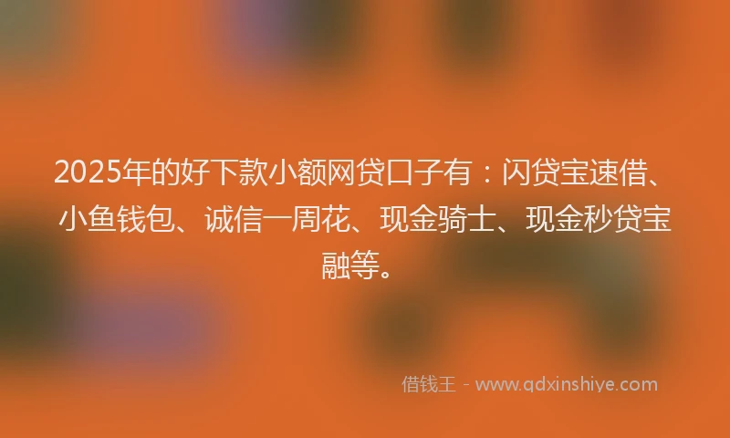 2025年的好下款小额网贷口子有：闪贷宝速借、小鱼钱包、诚信一周花、现金骑士、现金秒贷宝融等。