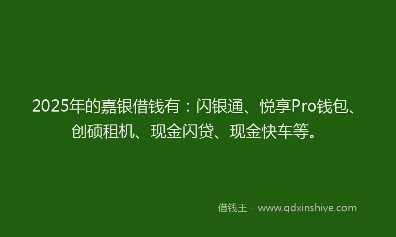 2025年的嘉银借钱有：闪银通、悦享Pro钱包、创硕租机、现金闪贷、现金快车等。