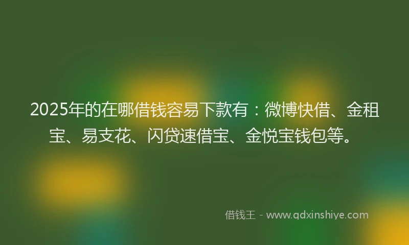 2025年的在哪借钱容易下款有：微博快借、金租宝、易支花、闪贷速借宝、金悦宝钱包等。