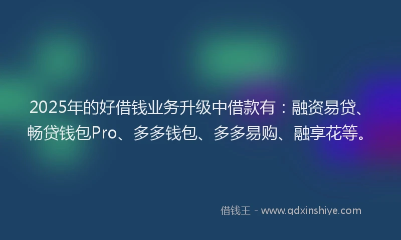 2025年的好借钱业务升级中借款有：融资易贷、畅贷钱包Pro、多多钱包、多多易购、融享花等。