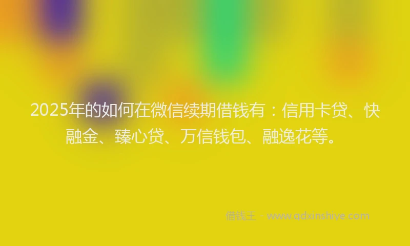 2025年的如何在微信续期借钱有：信用卡贷、快融金、臻心贷、万信钱包、融逸花等。