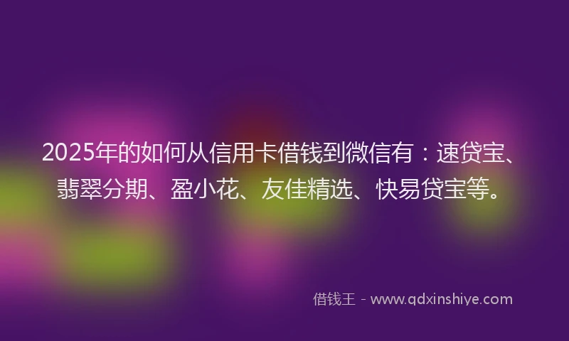 2025年的如何从信用卡借钱到微信有：速贷宝、翡翠分期、盈小花、友佳精选、快易贷宝等。