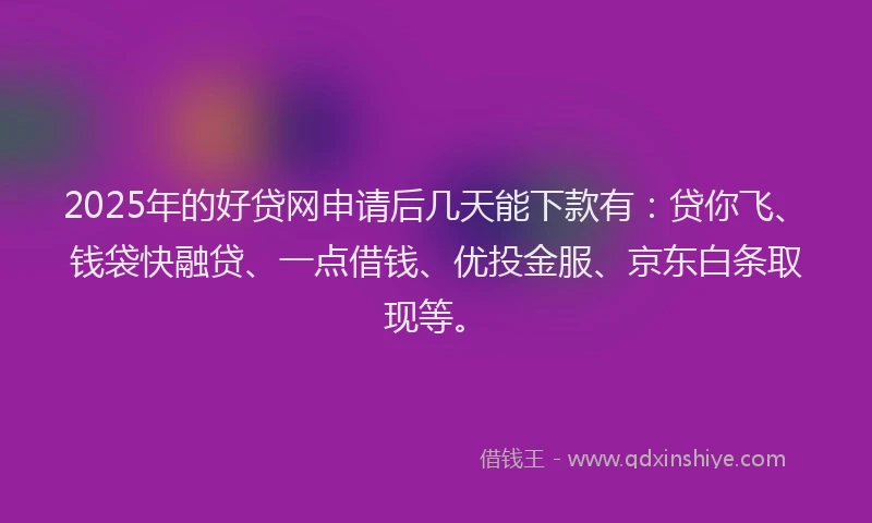 2025年的好贷网申请后几天能下款有：贷你飞、钱袋快融贷、一点借钱、优投金服、京东白条取现等。
