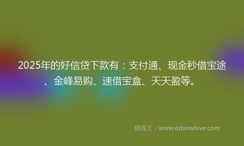2025年的好信贷下款有：支付通、现金秒借宝途、金峰易购、速借宝盒、天天盈等。
