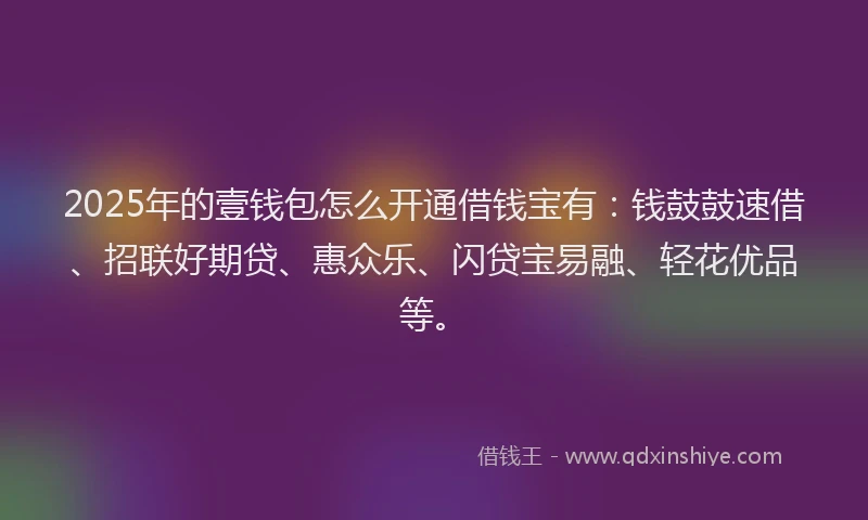 2025年的壹钱包怎么开通借钱宝有：钱鼓鼓速借、招联好期贷、惠众乐、闪贷宝易融、轻花优品等。
