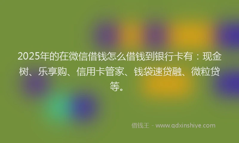 2025年的在微信借钱怎么借钱到银行卡有：现金树、乐享购、信用卡管家、钱袋速贷融、微粒贷等。