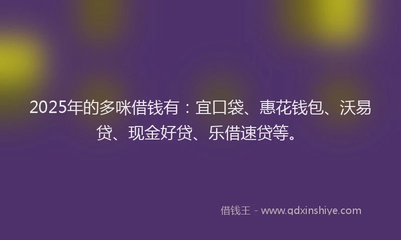 2025年的多咪借钱有：宜口袋、惠花钱包、沃易贷、现金好贷、乐借速贷等。