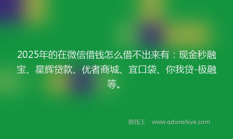 2025年的在微信借钱怎么借不出来有：现金秒融宝、星辉贷款、优者商城、宜口袋、你我贷-极融等。