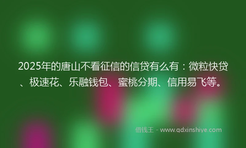 2025年的唐山不看征信的信贷有么有：微粒快贷、极速花、乐融钱包、蜜桃分期、信用易飞等。