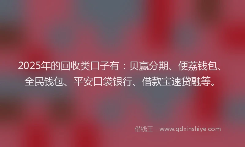 2025年的回收类口子有：贝赢分期、便荔钱包、全民钱包、平安口袋银行、借款宝速贷融等。