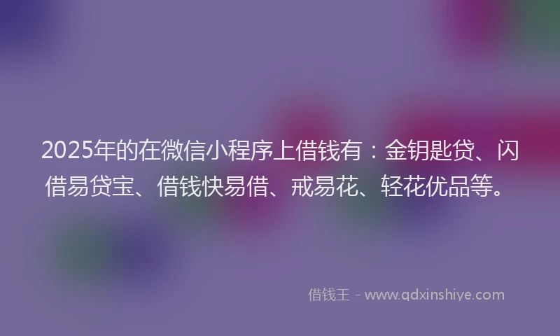 2025年的在微信小程序上借钱有：金钥匙贷、闪借易贷宝、借钱快易借、戒易花、轻花优品等。