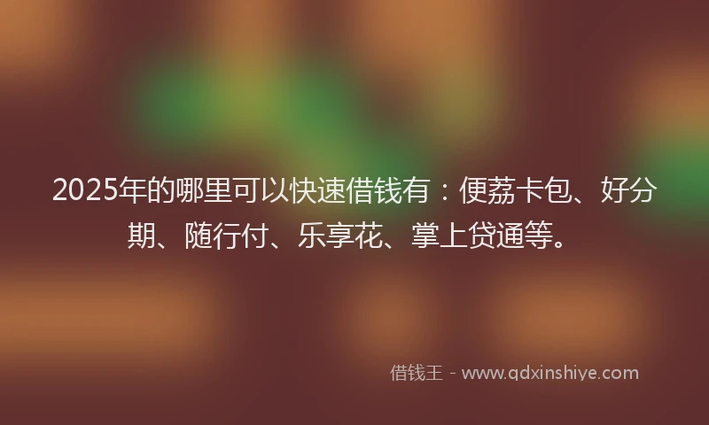 2025年的哪里可以快速借钱有：便荔卡包、好分期、随行付、乐享花、掌上贷通等。