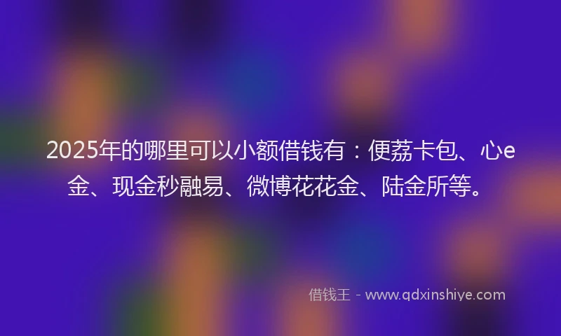 2025年的哪里可以小额借钱有：便荔卡包、心e金、现金秒融易、微博花花金、陆金所等。