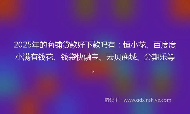 2025年的商铺贷款好下款吗有：恒小花、百度度小满有钱花、钱袋快融宝、云贝商城、分期乐等。