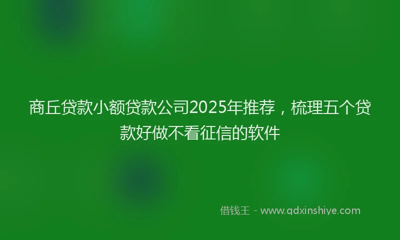 商丘贷款小额贷款公司2025年推荐，梳理五个贷款好做不看征信的软件