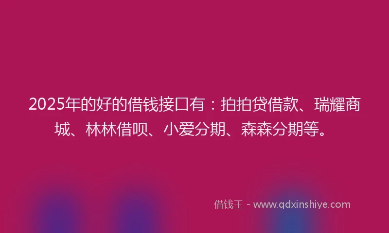 2025年的好的借钱接口有：拍拍贷借款、瑞耀商城、林林借呗、小爱分期、森森分期等。