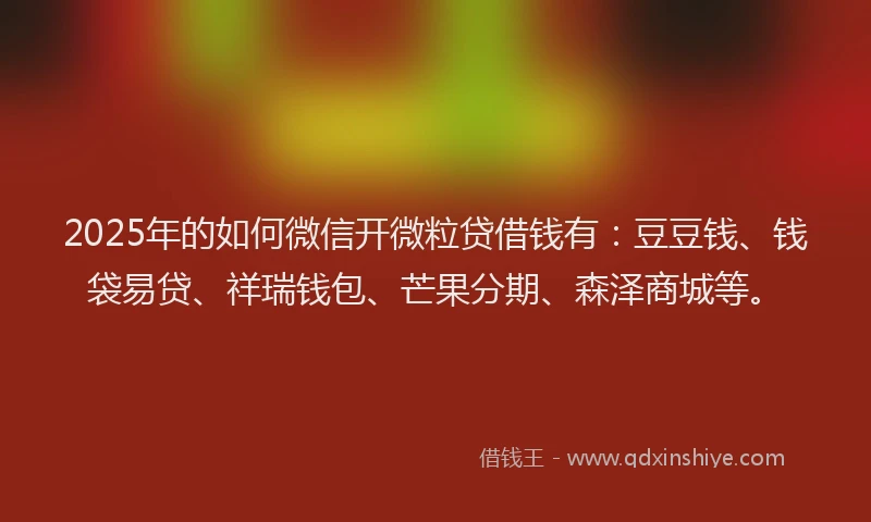 2025年的如何微信开微粒贷借钱有：豆豆钱、钱袋易贷、祥瑞钱包、芒果分期、森泽商城等。