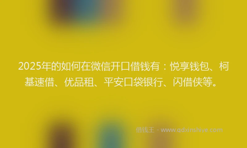 2025年的如何在微信开口借钱有：悦享钱包、柯基速借、优品租、平安口袋银行、闪借侠等。