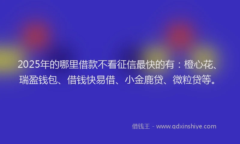 2025年的哪里借款不看征信最快的有：橙心花、瑞盈钱包、借钱快易借、小金鹿贷、微粒贷等。