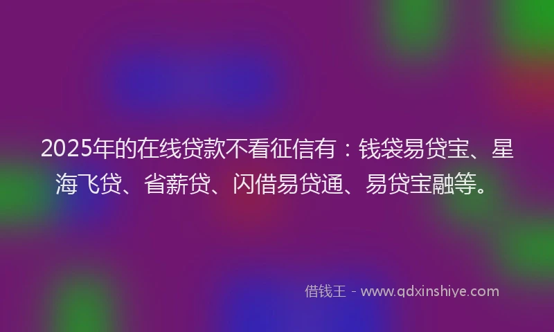 2025年的在线贷款不看征信有：钱袋易贷宝、星海飞贷、省薪贷、闪借易贷通、易贷宝融等。