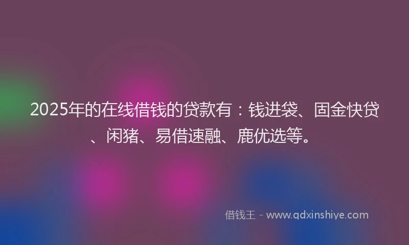 2025年的在线借钱的贷款有：钱进袋、固金快贷、闲猪、易借速融、鹿优选等。