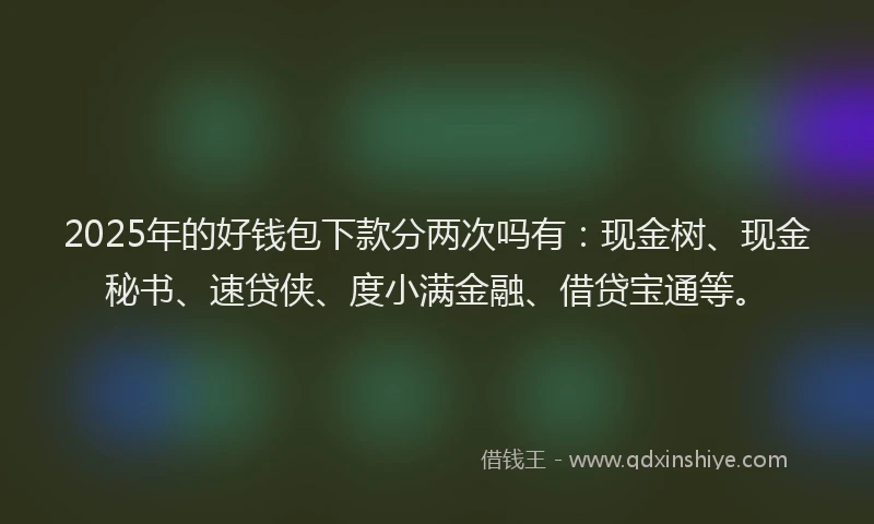 2025年的好钱包下款分两次吗有：现金树、现金秘书、速贷侠、度小满金融、借贷宝通等。