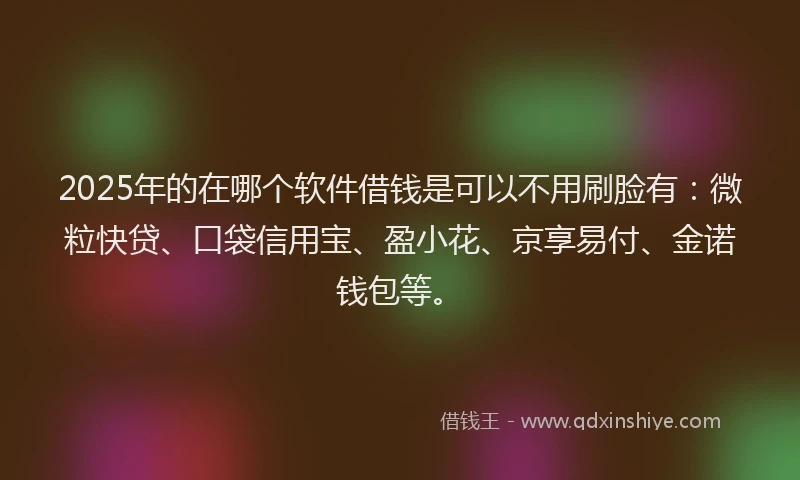 2025年的在哪个软件借钱是可以不用刷脸有：微粒快贷、口袋信用宝、盈小花、京享易付、金诺钱包等。