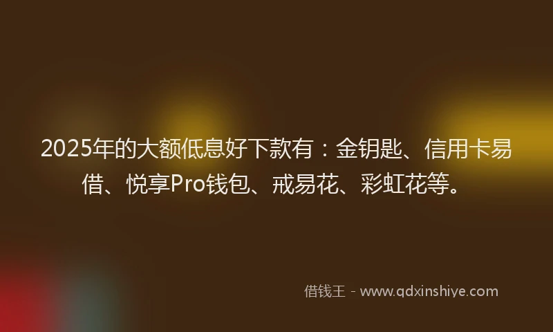 2025年的大额低息好下款有：金钥匙、信用卡易借、悦享Pro钱包、戒易花、彩虹花等。