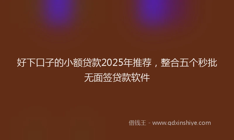 好下口子的小额贷款2025年推荐，整合五个秒批无面签贷款软件