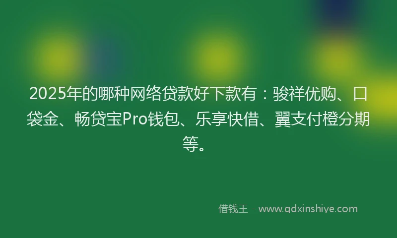 2025年的哪种网络贷款好下款有：骏祥优购、口袋金、畅贷宝Pro钱包、乐享快借、翼支付橙分期等。