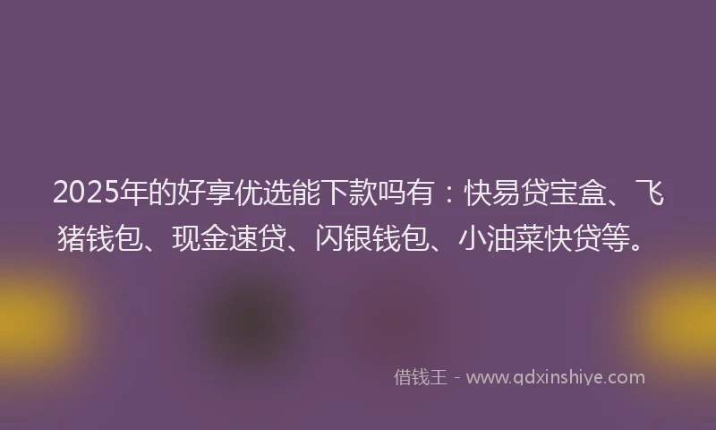 2025年的好享优选能下款吗有：快易贷宝盒、飞猪钱包、现金速贷、闪银钱包、小油菜快贷等。