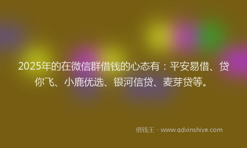 2025年的在微信群借钱的心态有：平安易借、贷你飞、小鹿优选、银河信贷、麦芽贷等。