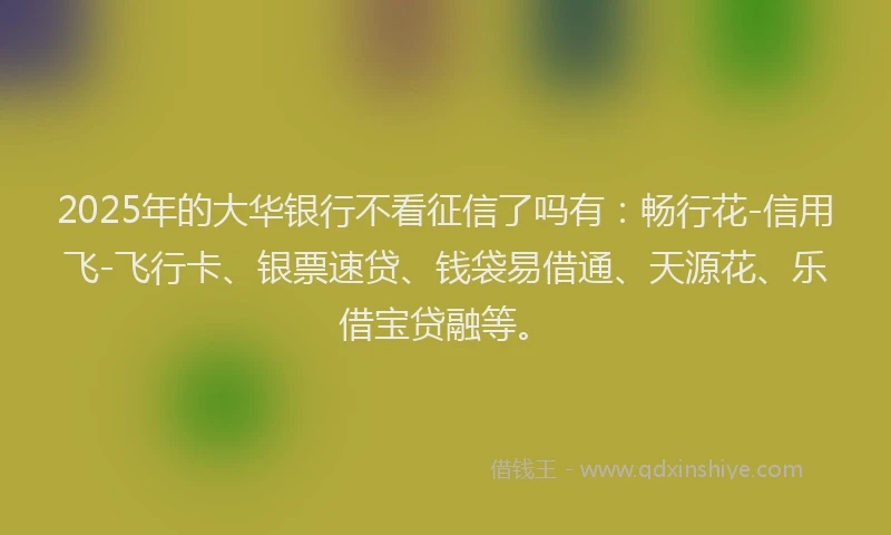 2025年的大华银行不看征信了吗有：畅行花-信用飞-飞行卡、银票速贷、钱袋易借通、天源花、乐借宝贷融等。