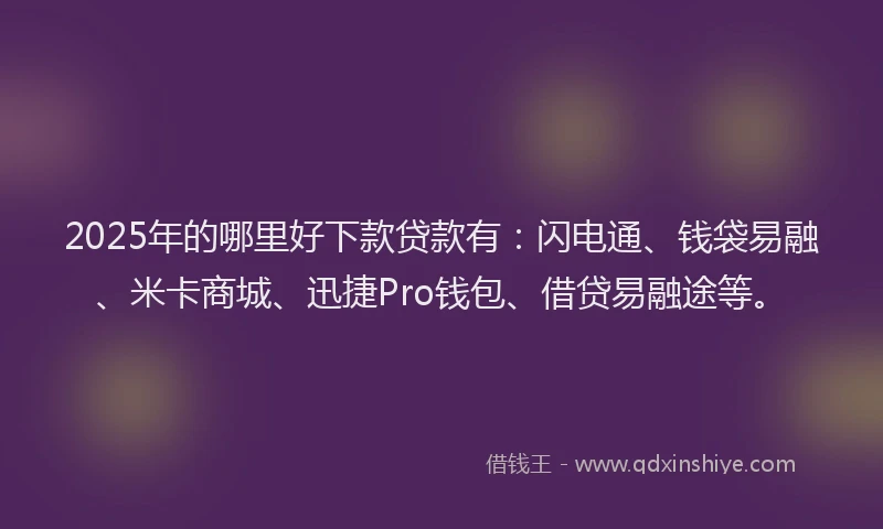 2025年的哪里好下款贷款有：闪电通、钱袋易融、米卡商城、迅捷Pro钱包、借贷易融途等。