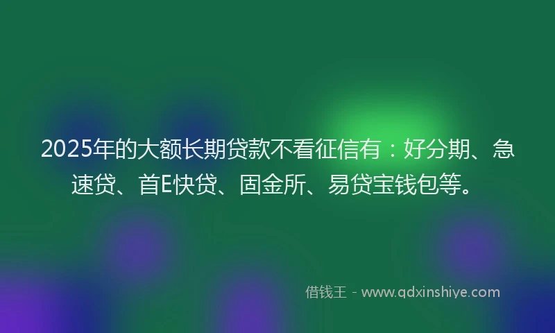 2025年的大额长期贷款不看征信有：好分期、急速贷、首E快贷、固金所、易贷宝钱包等。