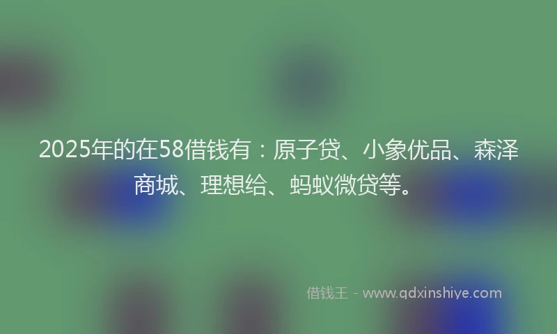 2025年的在58借钱有：原子贷、小象优品、森泽商城、理想给、蚂蚁微贷等。
