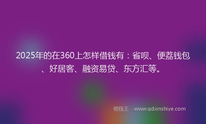 2025年的在360上怎样借钱有：省呗、便荔钱包、好居客、融资易贷、东方汇等。
