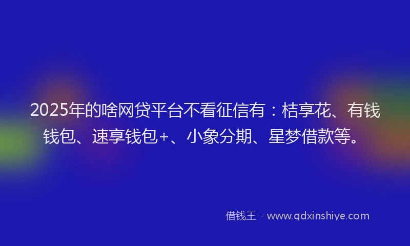 2025年的啥网贷平台不看征信有：桔享花、有钱钱包、速享钱包+、小象分期、星梦借款等。