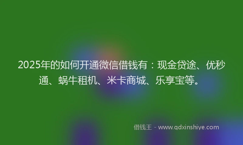 2025年的如何开通微信借钱有：现金贷途、优秒通、蜗牛租机、米卡商城、乐享宝等。