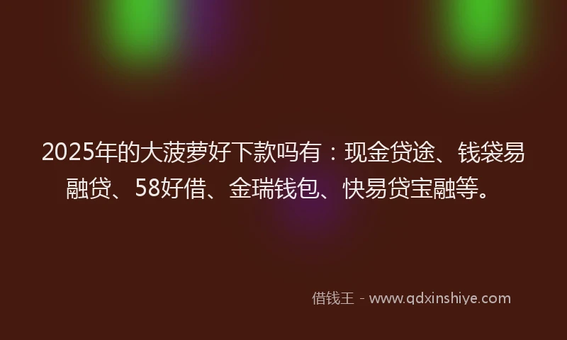2025年的大菠萝好下款吗有：现金贷途、钱袋易融贷、58好借、金瑞钱包、快易贷宝融等。