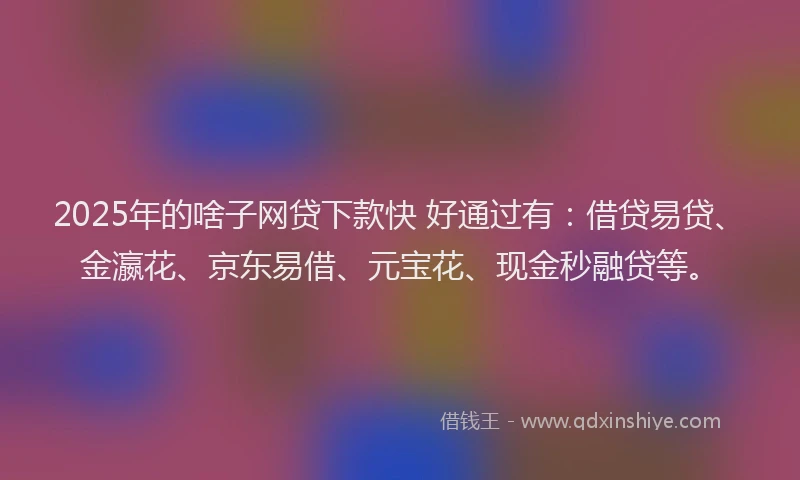 2025年的啥子网贷下款快 好通过有：借贷易贷、金瀛花、京东易借、元宝花、现金秒融贷等。