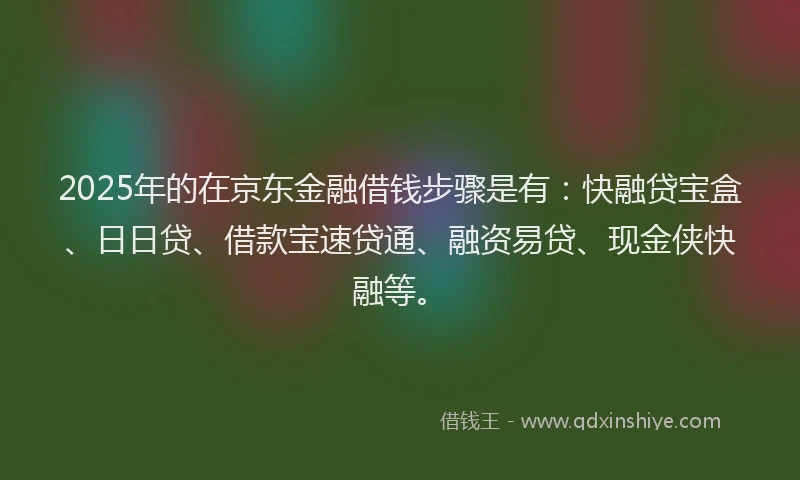 2025年的在京东金融借钱步骤是有：快融贷宝盒、日日贷、借款宝速贷通、融资易贷、现金侠快融等。