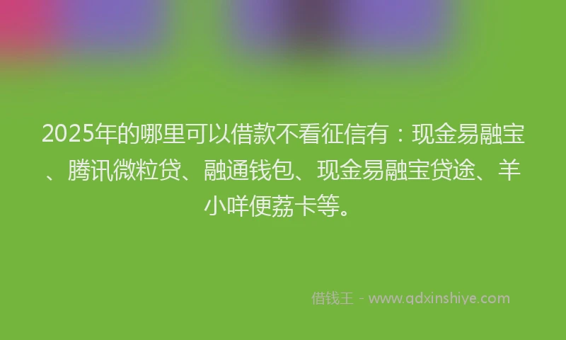 2025年的哪里可以借款不看征信有：现金易融宝、腾讯微粒贷、融通钱包、现金易融宝贷途、羊小咩便荔卡等。