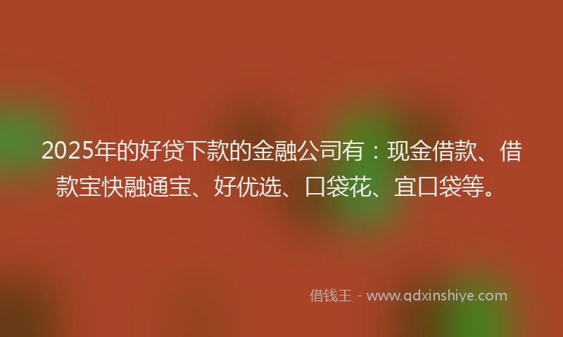 2025年的好贷下款的金融公司有：现金借款、借款宝快融通宝、好优选、口袋花、宜口袋等。