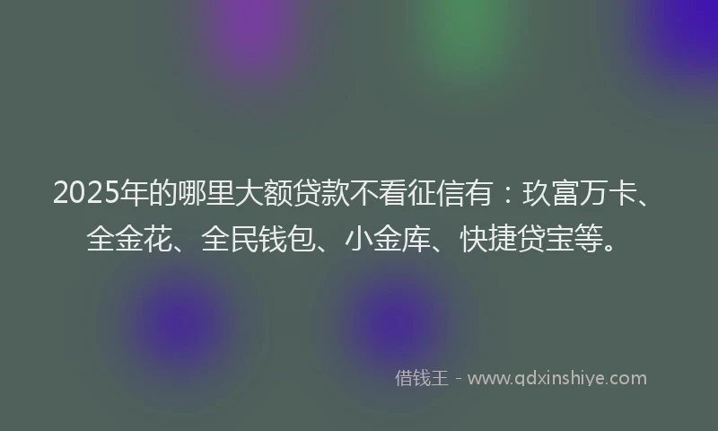 2025年的哪里大额贷款不看征信有：玖富万卡、全金花、全民钱包、小金库、快捷贷宝等。