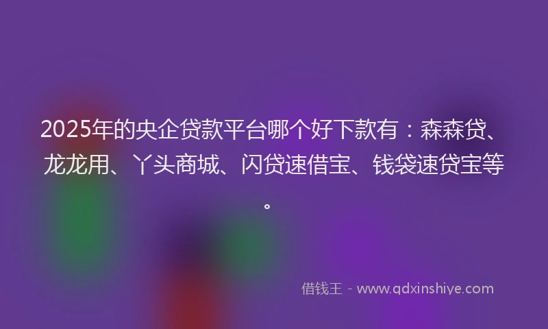 2025年的央企贷款平台哪个好下款有：森森贷、龙龙用、丫头商城、闪贷速借宝、钱袋速贷宝等。