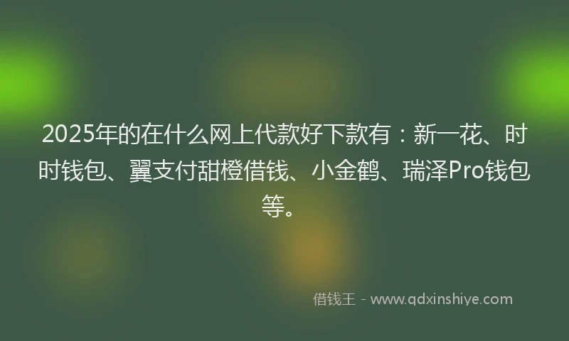 2025年的在什么网上代款好下款有：新一花、时时钱包、翼支付甜橙借钱、小金鹤、瑞泽Pro钱包等。