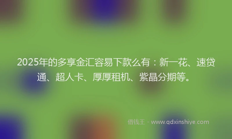 2025年的多享金汇容易下款么有：新一花、速贷通、超人卡、厚厚租机、紫晶分期等。