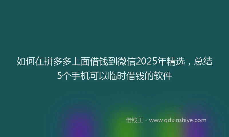 如何在拼多多上面借钱到微信2025年精选，总结5个手机可以临时借钱的软件