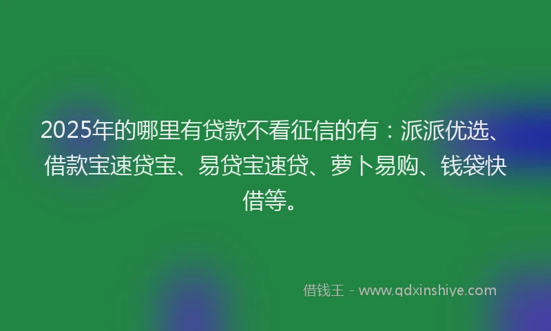 2025年的哪里有贷款不看征信的有：派派优选、借款宝速贷宝、易贷宝速贷、萝卜易购、钱袋快借等。